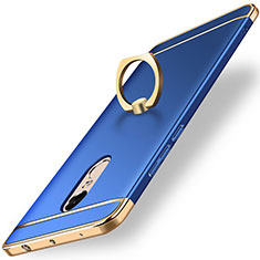 Funda Bumper Lujo Marco de Metal y Plastico Carcasa con Anillo de dedo Soporte A01 para Xiaomi Redmi Note 4 Azul