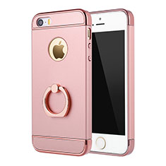 Funda Bumper Lujo Marco de Metal y Plastico Carcasa con Anillo de dedo Soporte A02 para Apple iPhone 5S Rosa