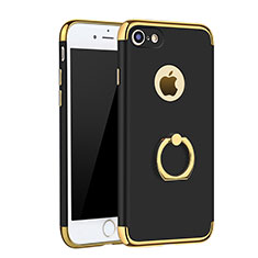 Funda Bumper Lujo Marco de Metal y Plastico Carcasa con Anillo de dedo Soporte A02 para Apple iPhone 8 Negro