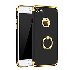 Funda Bumper Lujo Marco de Metal y Plastico Carcasa con Anillo de dedo Soporte A02 para Apple iPhone SE (2020) Negro