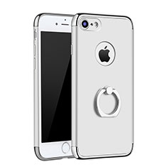 Funda Bumper Lujo Marco de Metal y Plastico Carcasa con Anillo de dedo Soporte A02 para Apple iPhone SE (2020) Plata