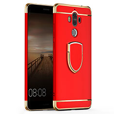 Funda Bumper Lujo Marco de Metal y Plastico Carcasa con Anillo de dedo Soporte A02 para Huawei Mate 9 Rojo