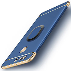 Funda Bumper Lujo Marco de Metal y Plastico Carcasa con Anillo de dedo Soporte A02 para Huawei P9 Azul