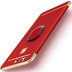 Funda Bumper Lujo Marco de Metal y Plastico Carcasa con Anillo de dedo Soporte A02 para Huawei P9 Plus Rojo