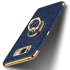 Funda Bumper Lujo Marco de Metal y Plastico Carcasa con Anillo de dedo Soporte A02 para Samsung Galaxy S8 Azul