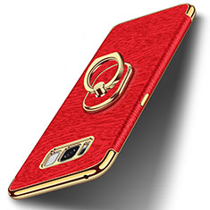 Funda Bumper Lujo Marco de Metal y Plastico Carcasa con Anillo de dedo Soporte A02 para Samsung Galaxy S8 Rojo