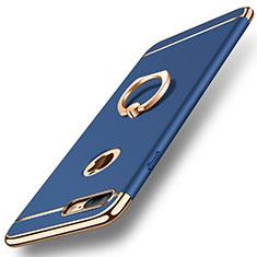 Funda Bumper Lujo Marco de Metal y Plastico Carcasa con Anillo de dedo Soporte A05 para Apple iPhone 8 Plus Azul