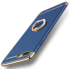 Funda Bumper Lujo Marco de Metal y Plastico Carcasa con Anillo de dedo Soporte A06 para Apple iPhone 7 Plus Azul