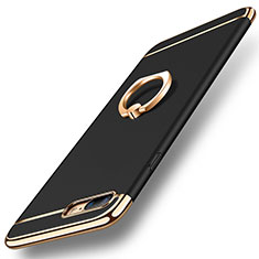 Funda Bumper Lujo Marco de Metal y Plastico Carcasa con Anillo de dedo Soporte A06 para Apple iPhone 8 Plus Negro