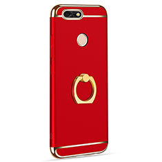 Funda Bumper Lujo Marco de Metal y Plastico Carcasa con Anillo de dedo Soporte A06 para Huawei Enjoy 7 Rojo
