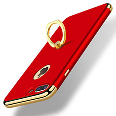 Funda Bumper Lujo Marco de Metal y Plastico Carcasa con Anillo de dedo Soporte A07 para Apple iPhone 8 Plus Rojo