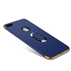 Funda Bumper Lujo Marco de Metal y Plastico Carcasa con Anillo de dedo Soporte A08 para Apple iPhone 8 Plus Azul