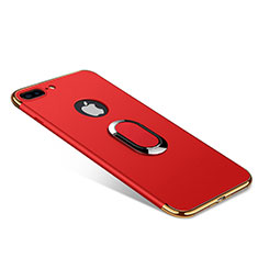 Funda Bumper Lujo Marco de Metal y Plastico Carcasa con Anillo de dedo Soporte A08 para Apple iPhone 8 Plus Rojo