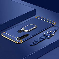 Funda Bumper Lujo Marco de Metal y Plastico Carcasa con Anillo de dedo Soporte K01 para Xiaomi Redmi Note 8 (2021) Azul