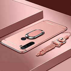 Funda Bumper Lujo Marco de Metal y Plastico Carcasa con Anillo de dedo Soporte K01 para Xiaomi Redmi Note 8 (2021) Oro Rosa