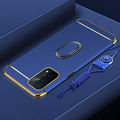Funda Bumper Lujo Marco de Metal y Plastico Carcasa con Anillo de dedo Soporte P01 para OnePlus Nord N200 5G Azul