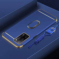 Funda Bumper Lujo Marco de Metal y Plastico Carcasa con Anillo de dedo Soporte P01 para Oppo A53s 5G Azul