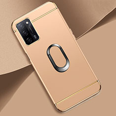 Funda Bumper Lujo Marco de Metal y Plastico Carcasa con Anillo de dedo Soporte P02 para Oppo A53s 5G Oro