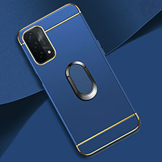 Funda Bumper Lujo Marco de Metal y Plastico Carcasa con Anillo de dedo Soporte P02 para Oppo A54 5G Azul