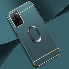 Funda Bumper Lujo Marco de Metal y Plastico Carcasa con Anillo de dedo Soporte P02 para Oppo A55 5G Verde