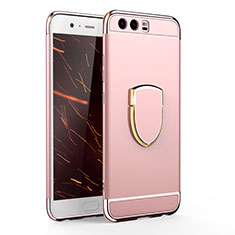 Funda Bumper Lujo Marco de Metal y Plastico Carcasa con Anillo de dedo Soporte para Huawei P10 Oro Rosa