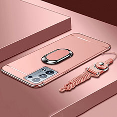 Funda Bumper Lujo Marco de Metal y Plastico Carcasa con Anillo de dedo Soporte para Oppo Reno6 Pro 5G Oro Rosa
