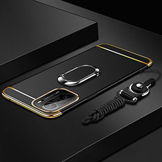Funda Bumper Lujo Marco de Metal y Plastico Carcasa con Anillo de dedo Soporte para Xiaomi Mi 11i 5G Negro