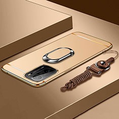 Funda Bumper Lujo Marco de Metal y Plastico Carcasa con Anillo de dedo Soporte para Xiaomi Mi 11i 5G Oro