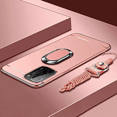 Funda Bumper Lujo Marco de Metal y Plastico Carcasa con Anillo de dedo Soporte para Xiaomi Mi 11i 5G Oro Rosa