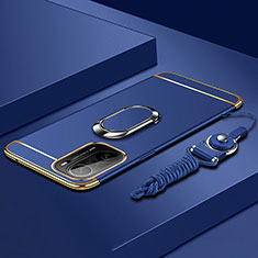 Funda Bumper Lujo Marco de Metal y Plastico Carcasa con Anillo de dedo Soporte para Xiaomi Mi 11X Pro 5G Azul