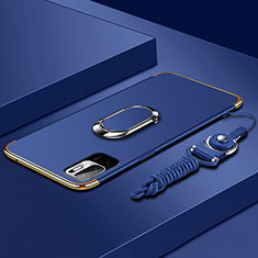 Funda Bumper Lujo Marco de Metal y Plastico Carcasa con Anillo de dedo Soporte para Xiaomi Redmi Note 10 5G Azul