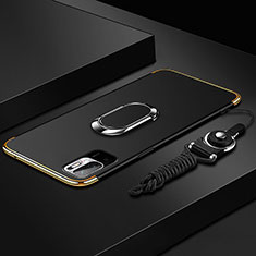 Funda Bumper Lujo Marco de Metal y Plastico Carcasa con Anillo de dedo Soporte para Xiaomi Redmi Note 10 5G Negro