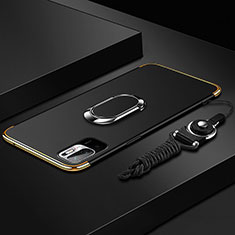 Funda Bumper Lujo Marco de Metal y Plastico Carcasa con Anillo de dedo Soporte para Xiaomi Redmi Note 10T 5G Negro