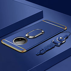 Funda Bumper Lujo Marco de Metal y Plastico Carcasa con Anillo de dedo Soporte para Xiaomi Redmi Note 9T 5G Azul