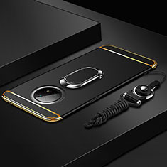 Funda Bumper Lujo Marco de Metal y Plastico Carcasa con Anillo de dedo Soporte para Xiaomi Redmi Note 9T 5G Negro