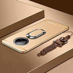Funda Bumper Lujo Marco de Metal y Plastico Carcasa con Anillo de dedo Soporte para Xiaomi Redmi Note 9T 5G Oro
