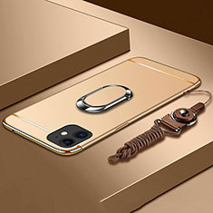 Funda Bumper Lujo Marco de Metal y Plastico Carcasa con Anillo de dedo Soporte T01 para Apple iPhone 11 Oro