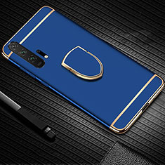 Funda Bumper Lujo Marco de Metal y Plastico Carcasa con Anillo de dedo Soporte T01 para Huawei Honor 20 Pro Azul