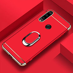 Funda Bumper Lujo Marco de Metal y Plastico Carcasa con Anillo de dedo Soporte T01 para Huawei Honor 20i Rojo