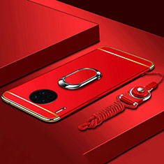 Funda Bumper Lujo Marco de Metal y Plastico Carcasa con Anillo de dedo Soporte T01 para Huawei Mate 30 Pro 5G Rojo
