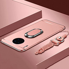 Funda Bumper Lujo Marco de Metal y Plastico Carcasa con Anillo de dedo Soporte T01 para Huawei Mate 30E Pro 5G Oro Rosa