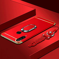 Funda Bumper Lujo Marco de Metal y Plastico Carcasa con Anillo de dedo Soporte T01 para Huawei Nova 4e Rojo