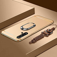 Funda Bumper Lujo Marco de Metal y Plastico Carcasa con Anillo de dedo Soporte T01 para Huawei Nova 5 Pro Oro
