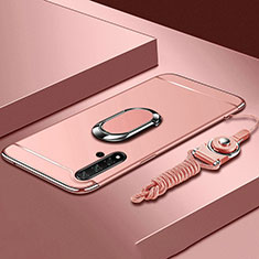 Funda Bumper Lujo Marco de Metal y Plastico Carcasa con Anillo de dedo Soporte T01 para Huawei Nova 5 Pro Oro Rosa
