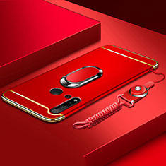Funda Bumper Lujo Marco de Metal y Plastico Carcasa con Anillo de dedo Soporte T01 para Huawei Nova 5i Rojo