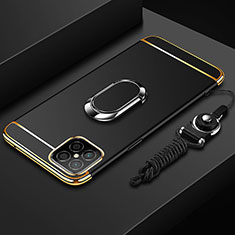 Funda Bumper Lujo Marco de Metal y Plastico Carcasa con Anillo de dedo Soporte T01 para Huawei Nova 8 SE 5G Negro
