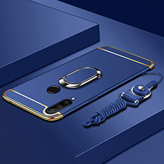 Funda Bumper Lujo Marco de Metal y Plastico Carcasa con Anillo de dedo Soporte T01 para Huawei P30 Lite Azul