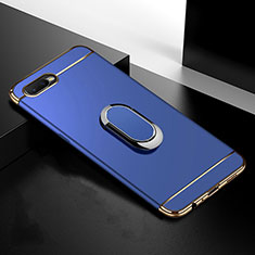 Funda Bumper Lujo Marco de Metal y Plastico Carcasa con Anillo de dedo Soporte T01 para Oppo K1 Azul