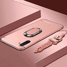 Funda Bumper Lujo Marco de Metal y Plastico Carcasa con Anillo de dedo Soporte T01 para Samsung Galaxy Note 10 Oro Rosa