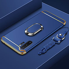 Funda Bumper Lujo Marco de Metal y Plastico Carcasa con Anillo de dedo Soporte T01 para Samsung Galaxy Note 10 Plus 5G Azul